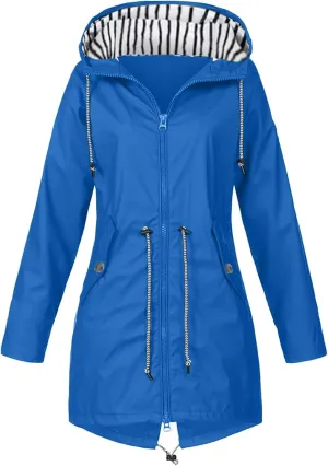 2024 Womens Rain Jacket with Hood Lightweight Trench Coat Long Sleeve Windbreaker Zip Up Drawstring Raincoat With Pockets