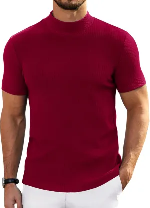 COOFANDY Mens Mock Turtleneck Sweater Short Sleeve Turtle Neck Sweaters Casual Ribbed Knited Pullover Tops Solid Basic Tee