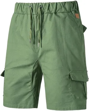 CRNTCEM Drawstring Casual Cargo Shorts for Men Summer Outdoor Twill Chinos Short Relaxed Fit Cotton Work Shorts with Pocket