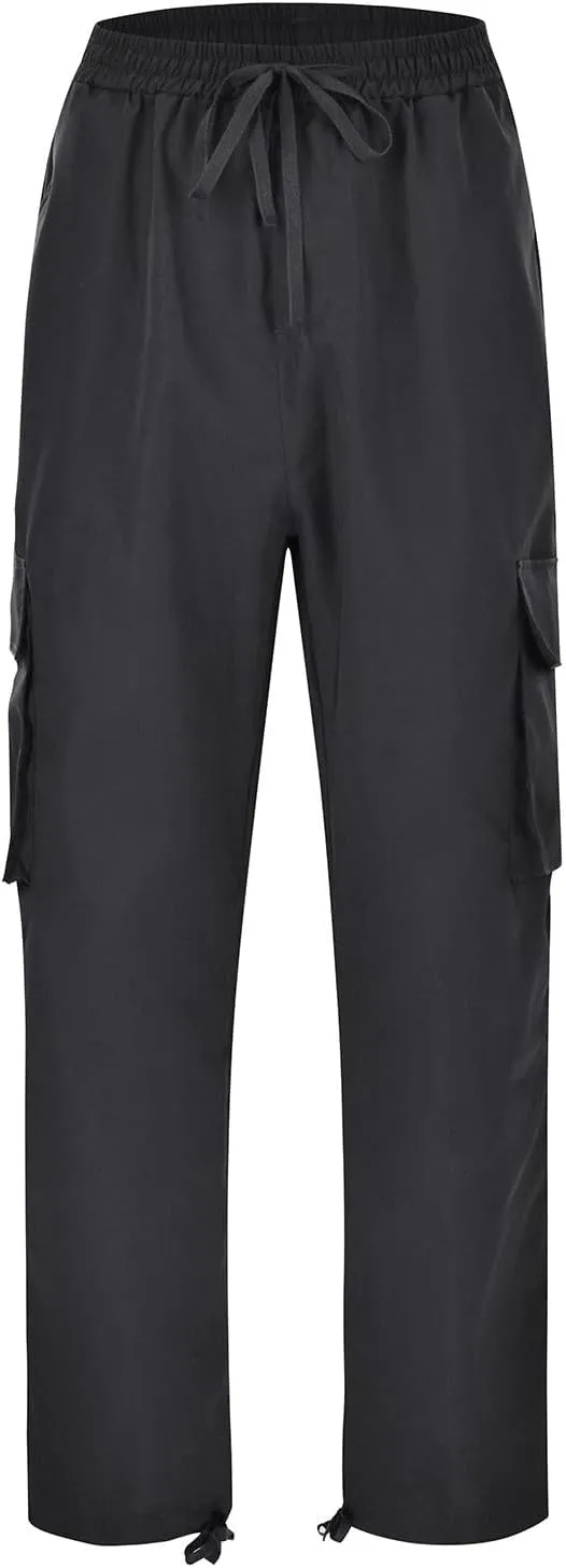 CRNTCEM Straight Cargo Pants for Men Outdoor Hiking Work Pants Elastic Waist Athletic Workout Chinos Casual Pants