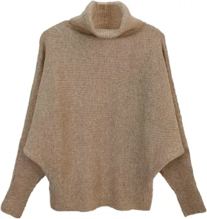 GABERLY Turtleneck Batwing Sleeves Dolman Knitted Oversized Sweaters and Pullovers Tops for Women