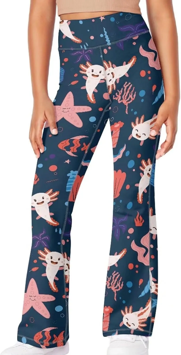 Girls Flare Legging Stretch High Waist Cross Yoga Pants Casual Bootcut Stretch Sports Sweatpants for 5-14 Teens