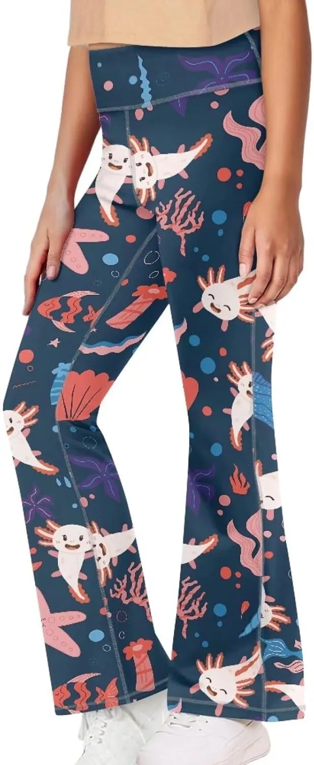 Girls Flare Legging Stretch High Waist Cross Yoga Pants Casual Bootcut Stretch Sports Sweatpants for 5-14 Teens