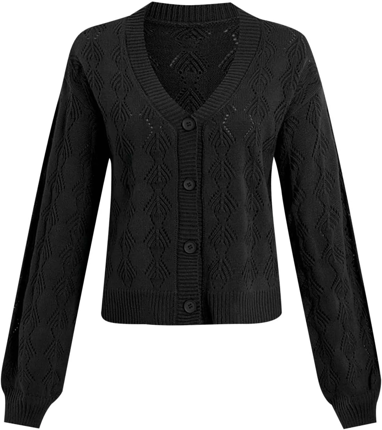 iLH Women's Lightweight Crochet 2024 Cardigan V Neck Long Sleeve Cropped Cardigans Button Up Long Sleeve Cardigan Coat