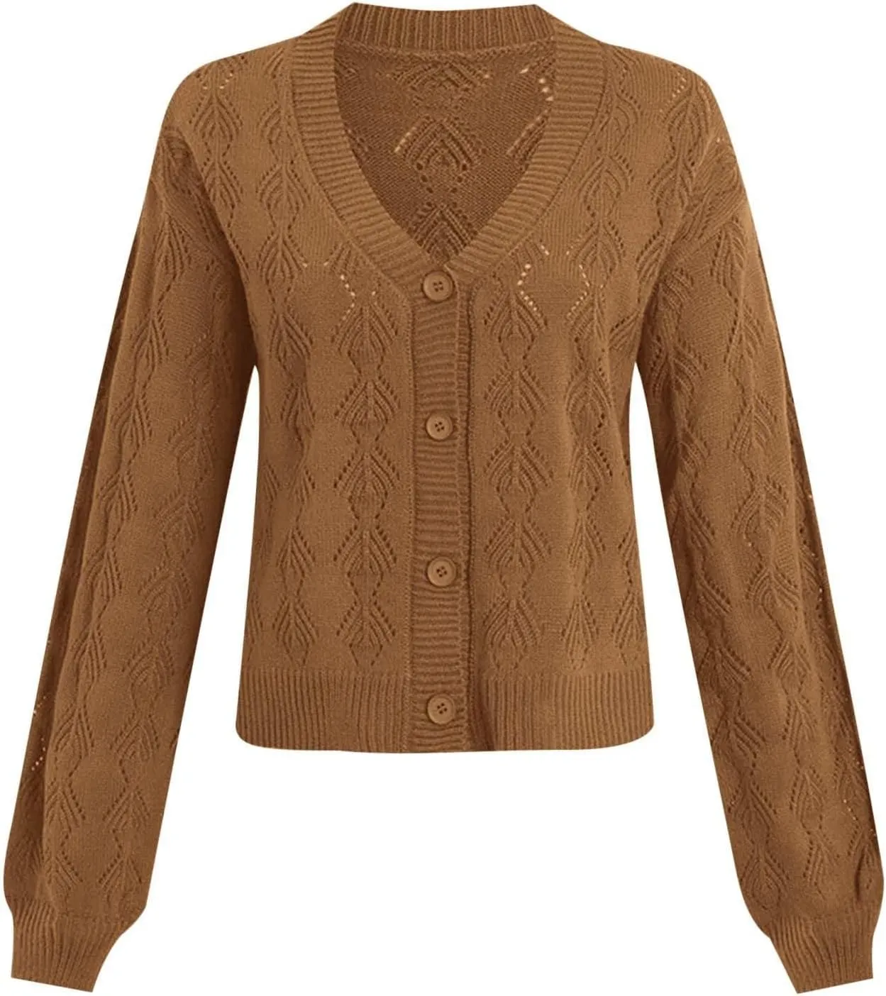 iLH Women's Lightweight Crochet 2024 Cardigan V Neck Long Sleeve Cropped Cardigans Button Up Long Sleeve Cardigan Coat