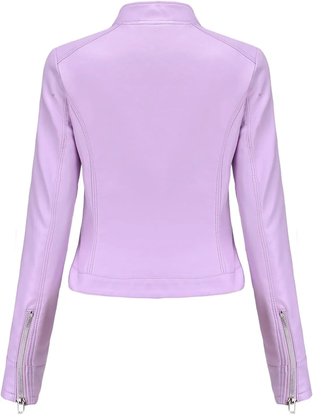 Leather Jackets for Women Zip Up Moto Biker Jackets Faux Leather Comfy Long Sleeve Stand Collar Coat with Zip Pockets