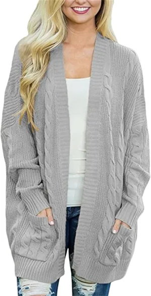 Long Cardigan Sweaters for Women Open Front Long Sleeve Cardigans Chunky Knitted Sweaters Outwear with Pockets