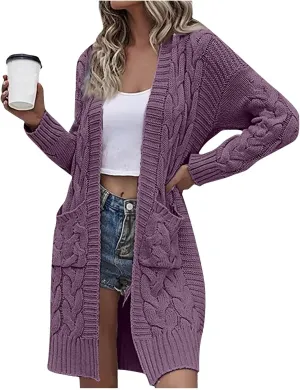 Long Maxi Oversized Cardigans for Women Lightweight Open Front Cable Knit Sweaters Oversized Knee Length Long Coats
