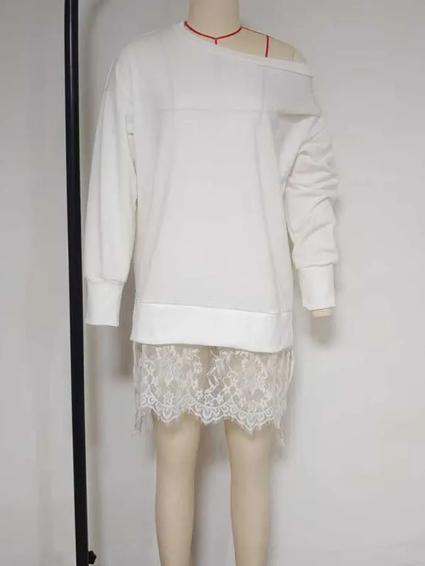 Long Sleeve Pullover with Lace Hem Detail for Women