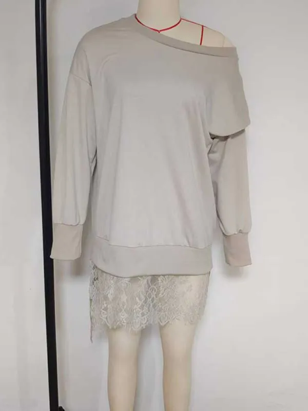 Long Sleeve Pullover with Lace Hem Detail for Women