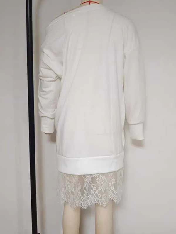 Long Sleeve Pullover with Lace Hem Detail for Women