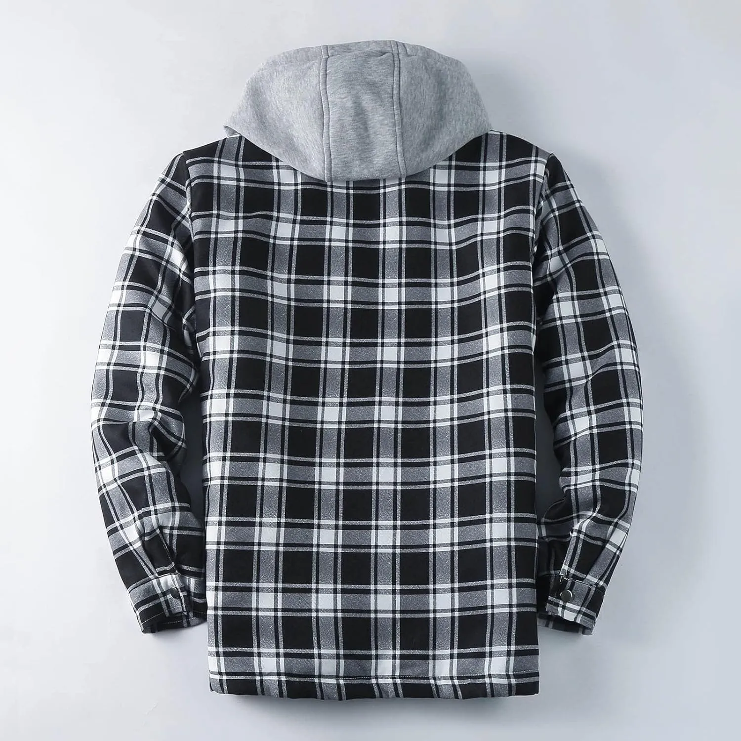 Men's Hooded Shirt Jacket Sherpa Lined Full Zip Plaid Shirt Jackets Flannel Quilted Long Sleeve Winter Warm Cotton Coat