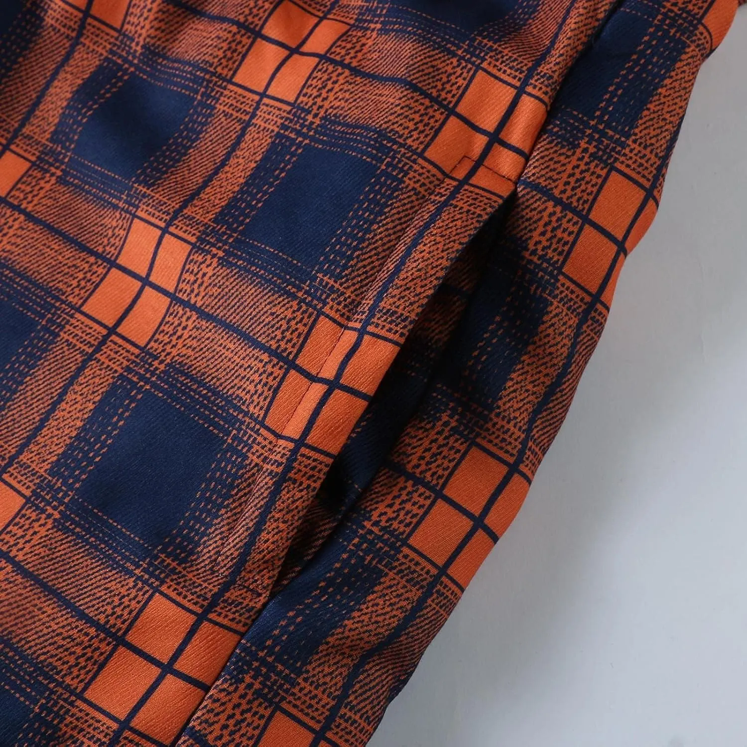 Men's Hooded Shirt Jacket Sherpa Lined Full Zip Plaid Shirt Jackets Flannel Quilted Long Sleeve Winter Warm Cotton Coat