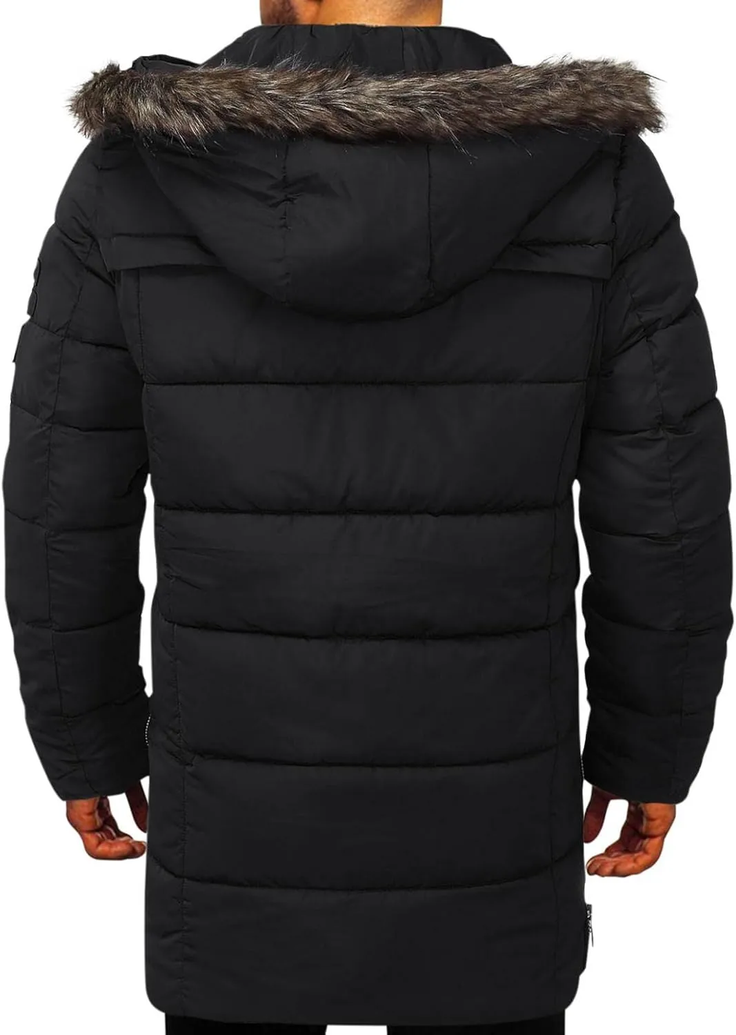 Mens Warm Thicken Parka Jackets Zip Up Puffer Down Coats Cotton Mid Long Winter Windbreakers with Detachable Hood