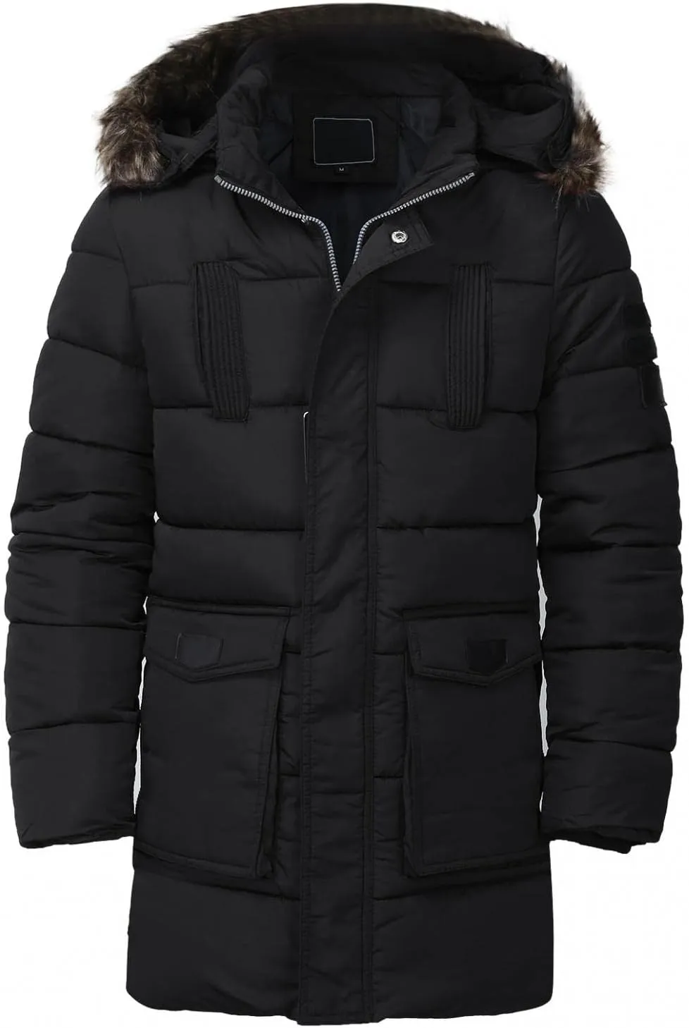 Mens Warm Thicken Parka Jackets Zip Up Puffer Down Coats Cotton Mid Long Winter Windbreakers with Detachable Hood