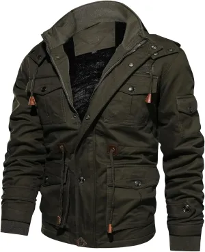 Mens Winter Jacket Cotton Military Jackets Fleece Lined Thick Work Coats Sherpa Cargo Paka Jacket with Removable Hooded