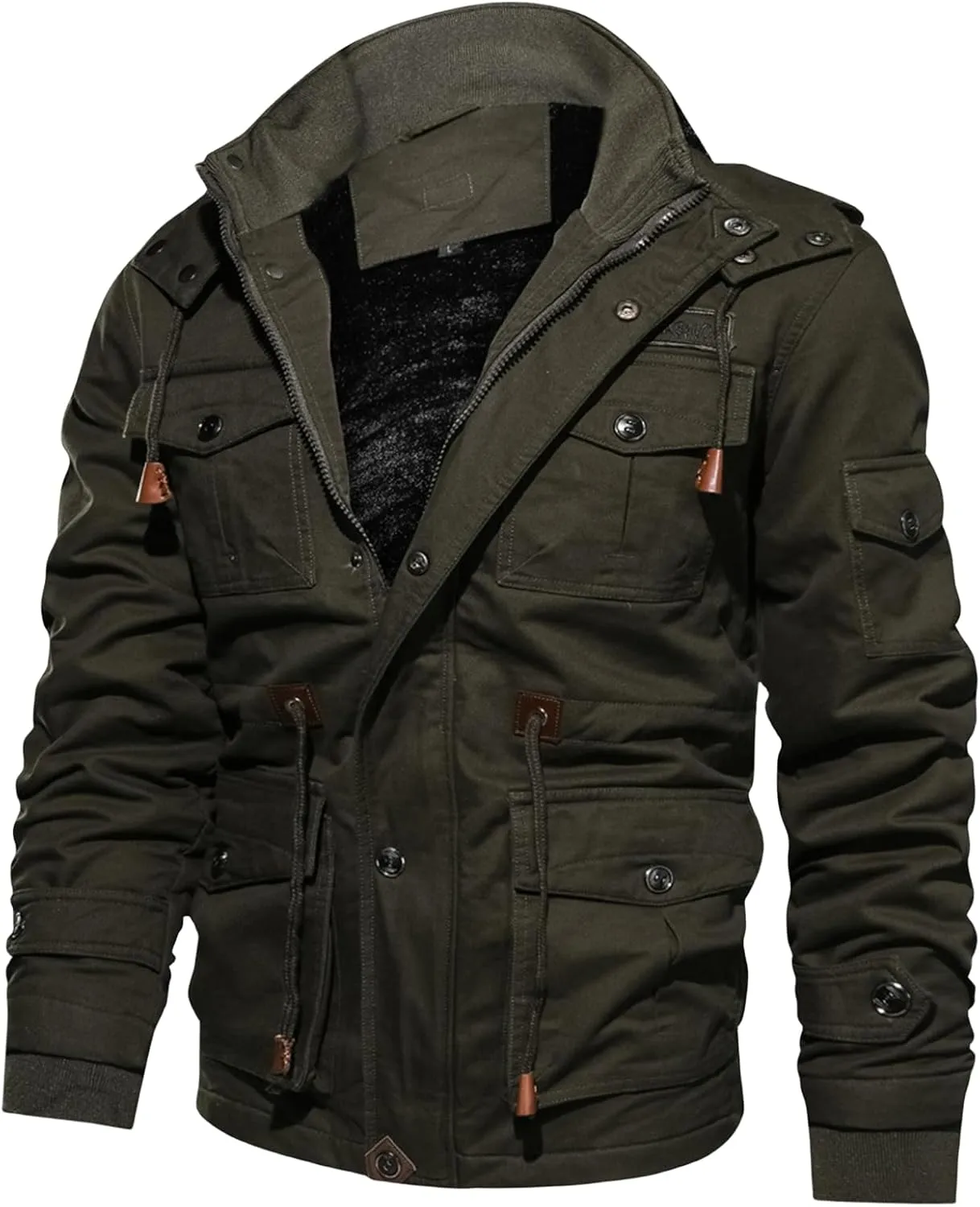 Mens Winter Jacket Cotton Military Jackets Fleece Lined Thick Work Coats Sherpa Cargo Paka Jacket with Removable Hooded