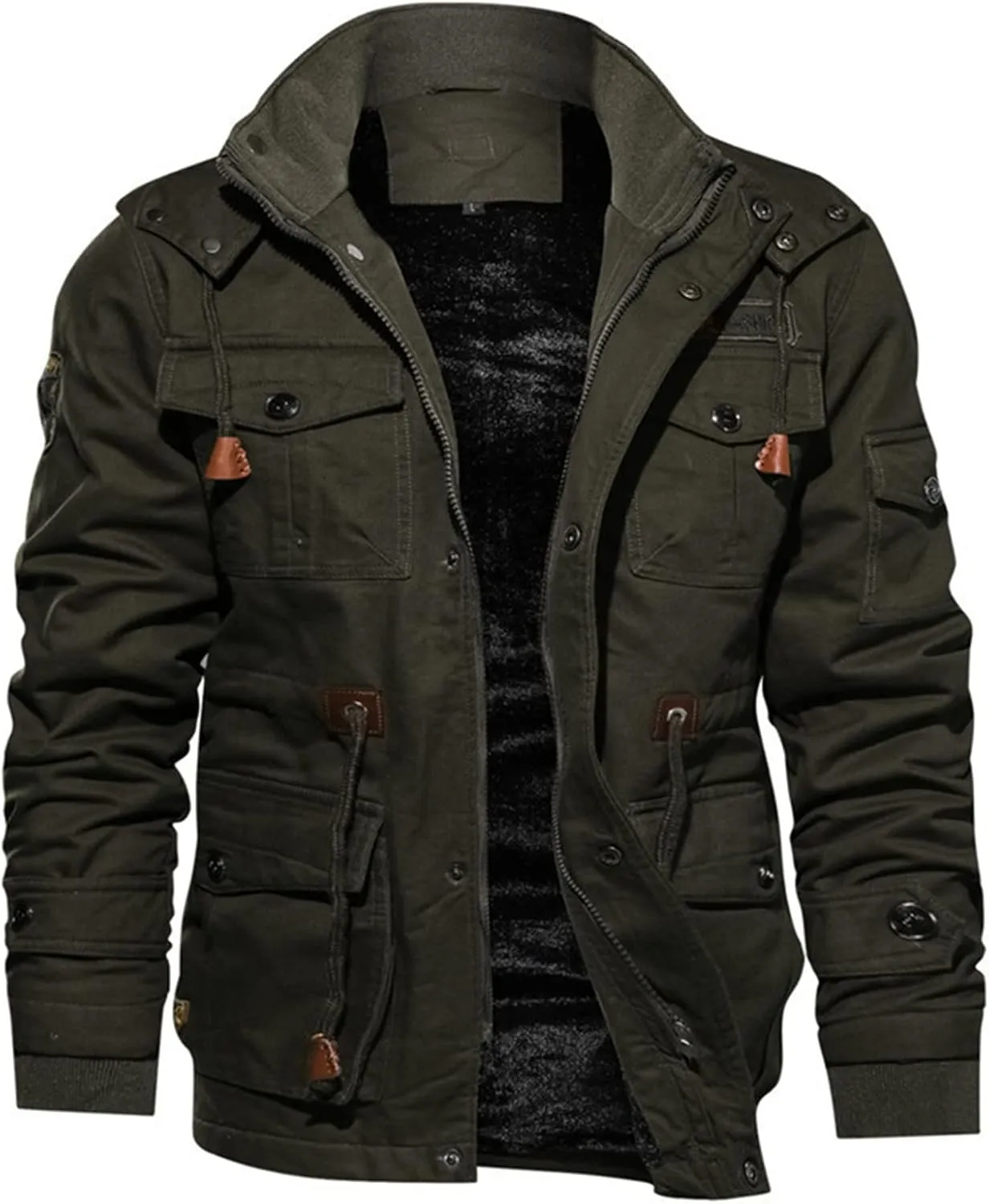 Mens Winter Jacket Cotton Military Jackets Fleece Lined Thick Work Coats Sherpa Cargo Paka Jacket with Removable Hooded