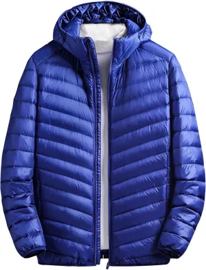 Mens Winter Lightweight Puffer Down Jacket Long Sleeve Solid Color Jackets with Hooded Casual Windproof Warm Coats