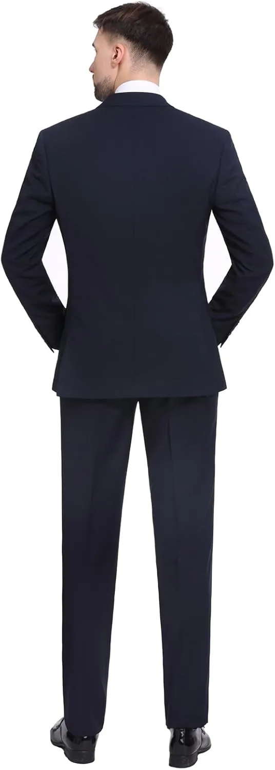 P&L Men's Suit Slim Fit 2 Piece for Business Wedding Prom Premium Jacket Blazer and Flat Pants Set