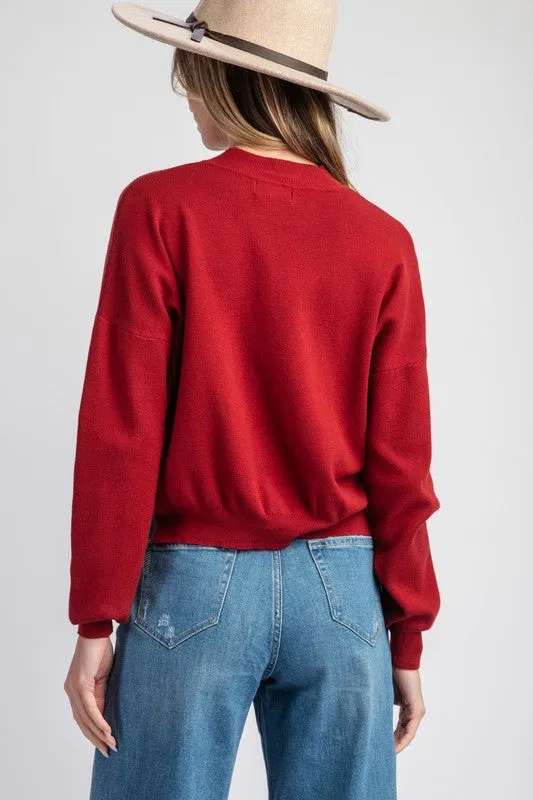 Solid Mock Neck Sweater - Merlot