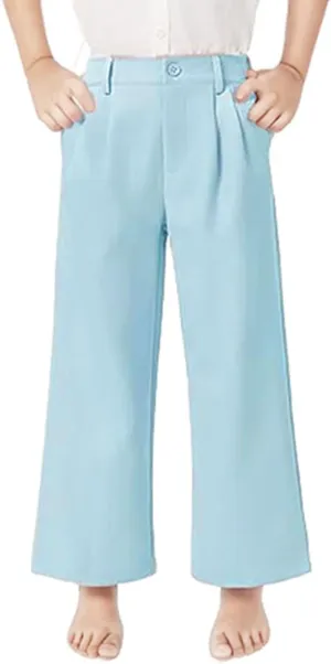 Teen Girls Dress Pants Pull On Relaxed Fit Trousers Straight Leg High Waisted Loose Fit Solid Color Pants with Pockets