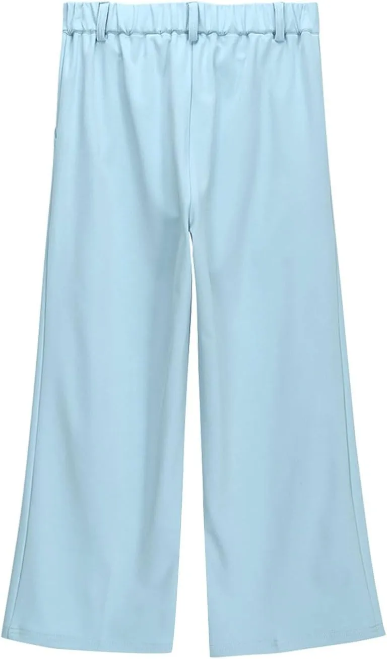 Teen Girls Dress Pants Pull On Relaxed Fit Trousers Straight Leg High Waisted Loose Fit Solid Color Pants with Pockets