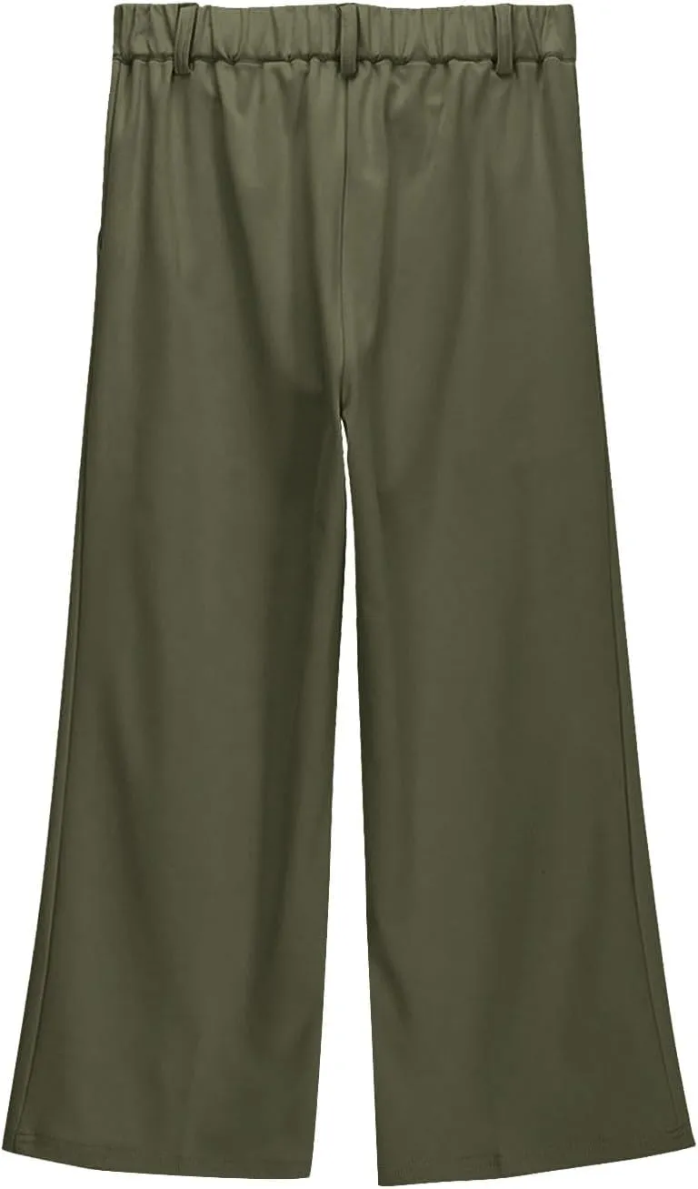 Teen Girls Dress Pants Pull On Relaxed Fit Trousers Straight Leg High Waisted Loose Fit Solid Color Pants with Pockets