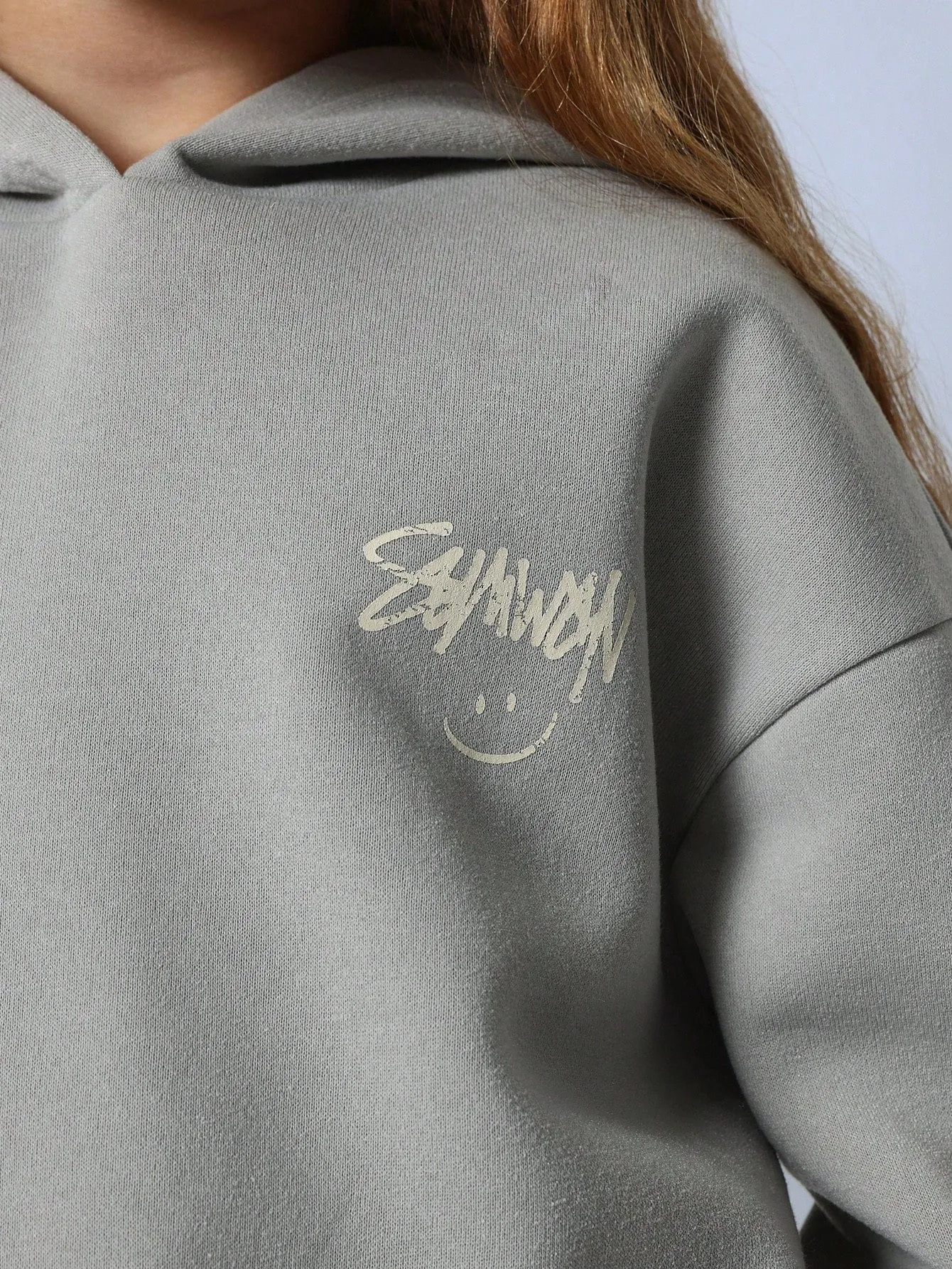 Tween Girls Comfy Grey Overhead Essential Hoodie With Graffiti Graphic Print