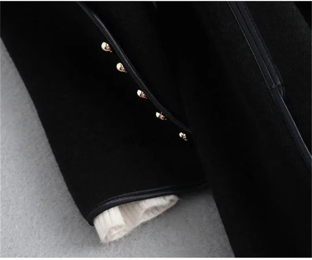 Vsadsau Women's Autumn And Winter Wool Blended Coat Double Breasted Long Solid Color Jacket