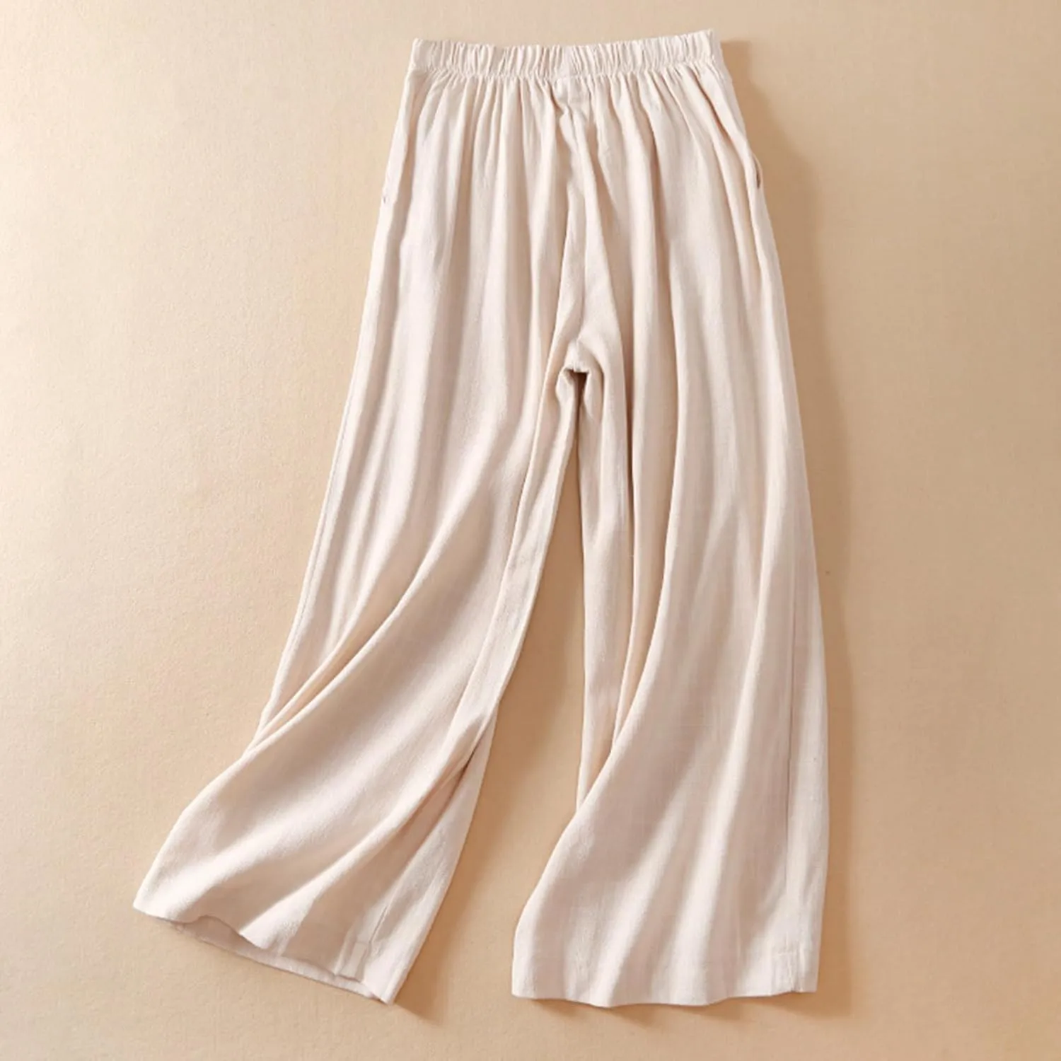 Wide Leg Lounge Pants for Women 2024 Cotton Linen Stretch Pleated High Waist Straight Baggy Pant Plus Size Ankle Pant