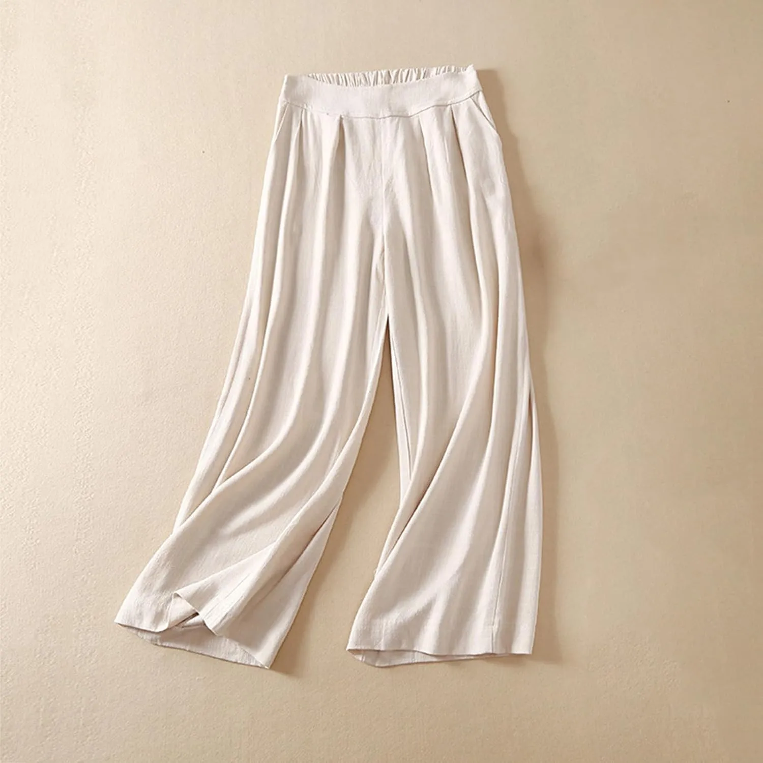 Wide Leg Lounge Pants for Women 2024 Cotton Linen Stretch Pleated High Waist Straight Baggy Pant Plus Size Ankle Pant