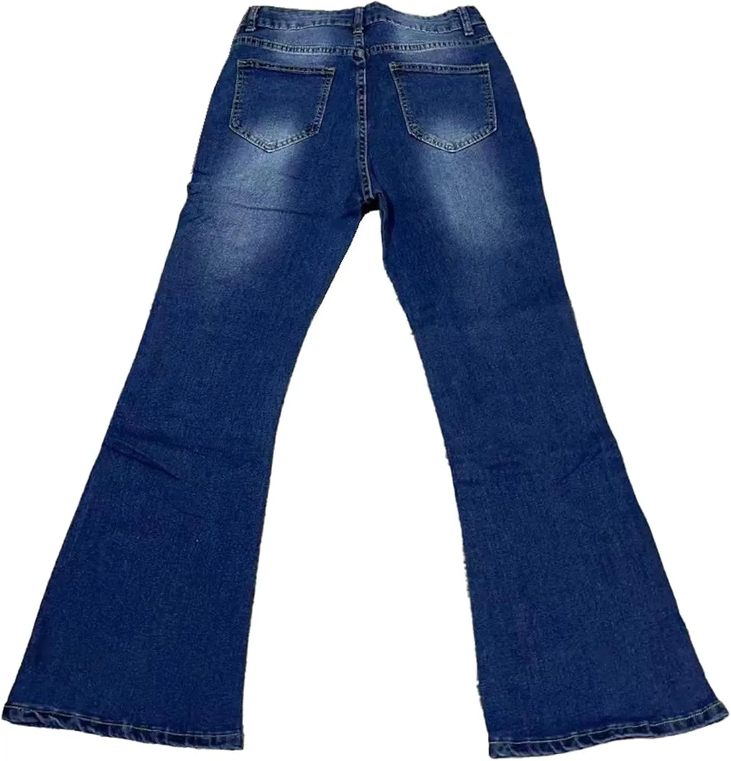 Women's Denim Stretch Thin Flared Mid Waist Pull-On Bootcut Slim Flare Jean Button Up Bell Bottom Stretch Classic