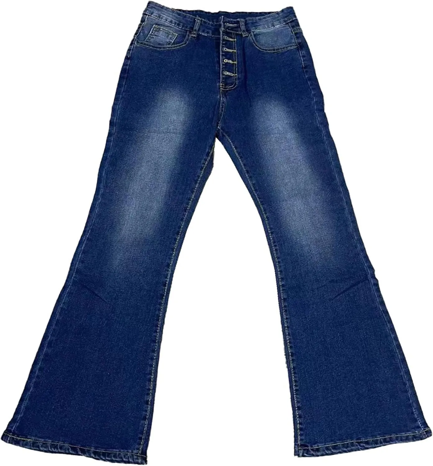 Women's Denim Stretch Thin Flared Mid Waist Pull-On Bootcut Slim Flare Jean Button Up Bell Bottom Stretch Classic