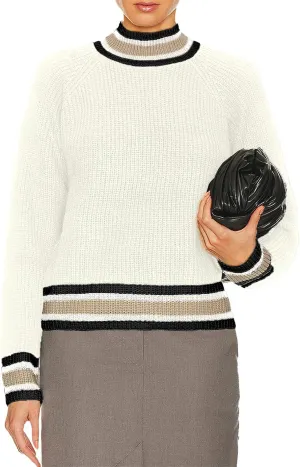 Womens Fall Ribbed Knit Cropped Mock Neck Color Block Trim Long Sleeve Pullover Sweater 2024
