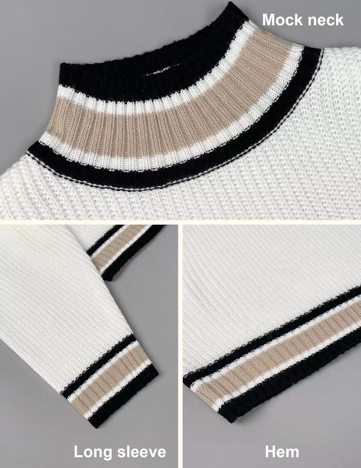 Womens Fall Ribbed Knit Cropped Mock Neck Color Block Trim Long Sleeve Pullover Sweater 2024
