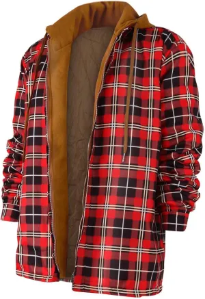 Ymosrh Men's Jacket Long Sleeve Quilted Lined Shirt Jacket Zip Up Coat Outwear With Hood Coat, M-5XL