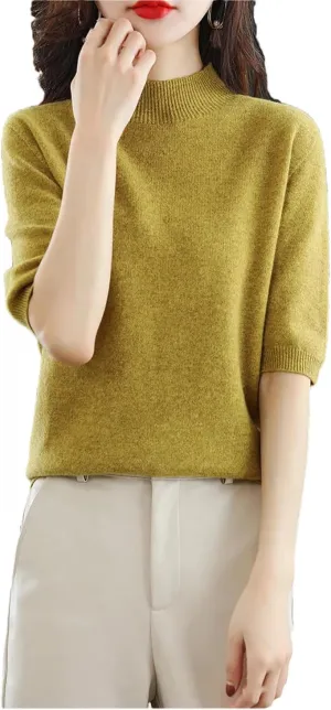 YTR6TW Women Summer Cashmere Sweater Women Solid Short Sleeve Pullovers Knitted Sweaters