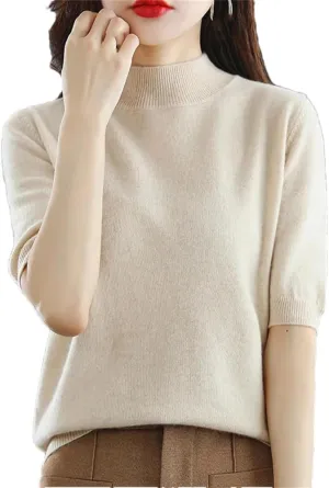 YTR6TW Women Summer Cashmere Sweater Women Solid Short Sleeve Pullovers Knitted Sweaters