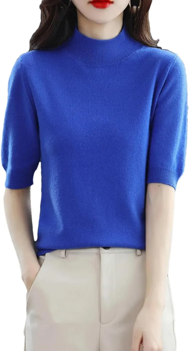 YTR6TW Women Summer Cashmere Sweater Women Solid Short Sleeve Pullovers Knitted Sweaters